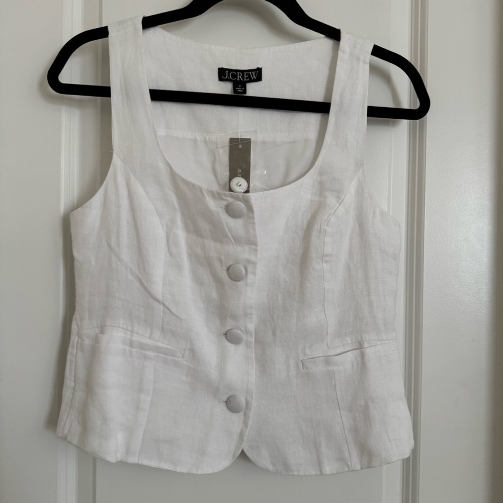 NWT J. Crew White Button-Front Vest, 0